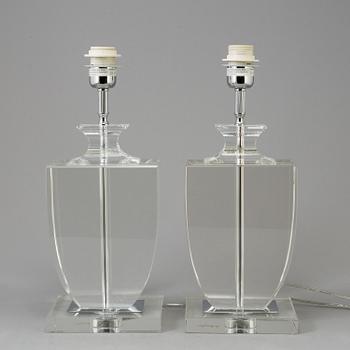 A pair of glass table lamps from Le Dauphin, France, 20th century.