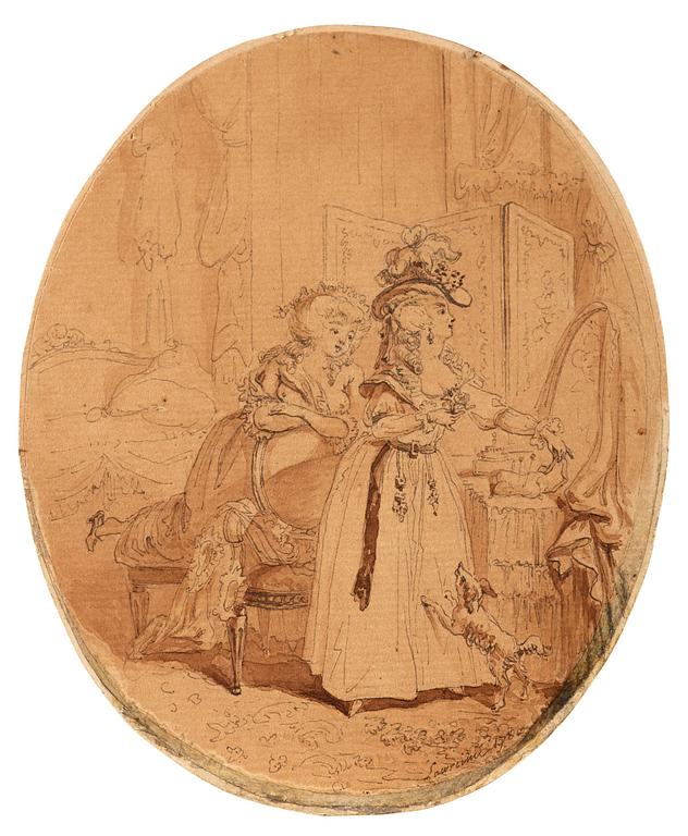 NICLAS LAFRENSEN D.Y. Akvarellerad tuschlavering. Signerad Lawreince och daterad 1780.