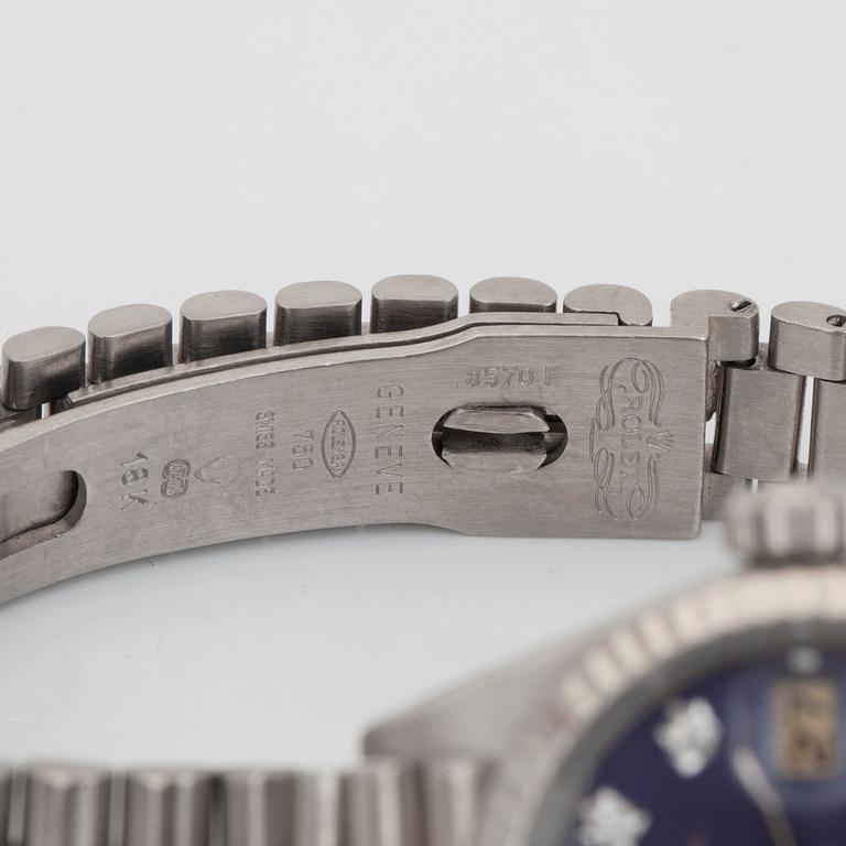 DAMUR, Rolex Oyster Perpetual Datejust. Diamantindex. Boett och länk i 18K vitguld. Automat, datum, plexiglas.