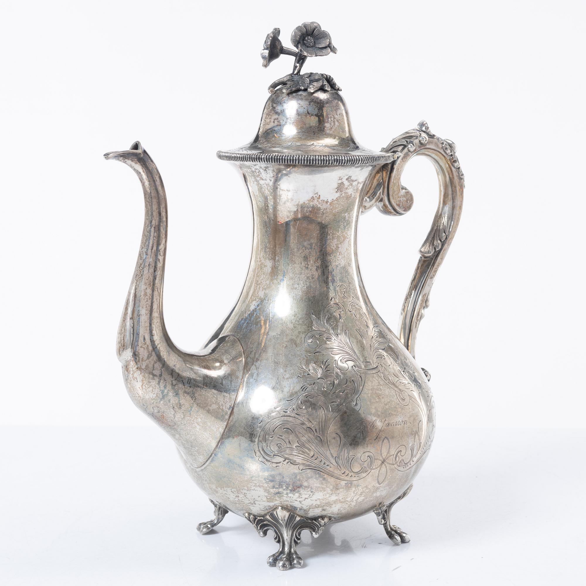 Frans Holm, coffee pot and cream jug, silver, Vadstena, 1877-79.