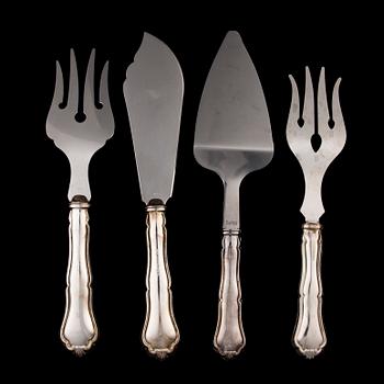 SERVERINGSBESTICK, 8 delar, silver, "Chippendale", bär diverse finska tillverkarstämplar, 1991-2013.