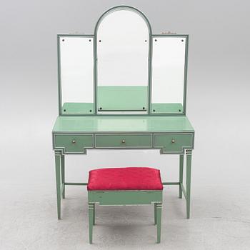 Dressing table, Swedish Grace, first half of the 20th century, with an accompanying upholstered stool.