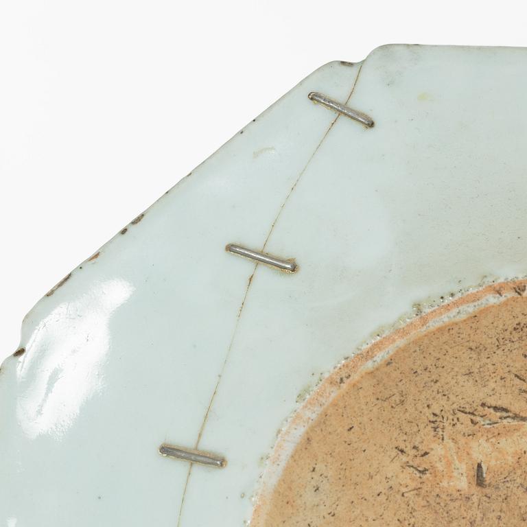 A group of three Chinese blue and white porcelain serving dishes and five dessert plates, Qing dynasty, Qianlong(1736-95.