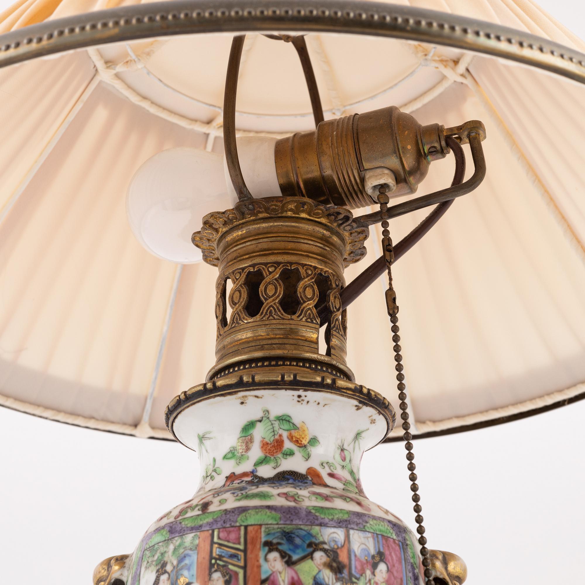 A Chinese Canton vase mounted as a lamp, late Qing dynasty.