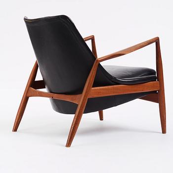 Ib Kofod-Larsen, Ib Kofod Larsen, a "Sälen" teak and black leather  chair, Olof Perssons Fåtöljindustri (OPE), Jönköping.
