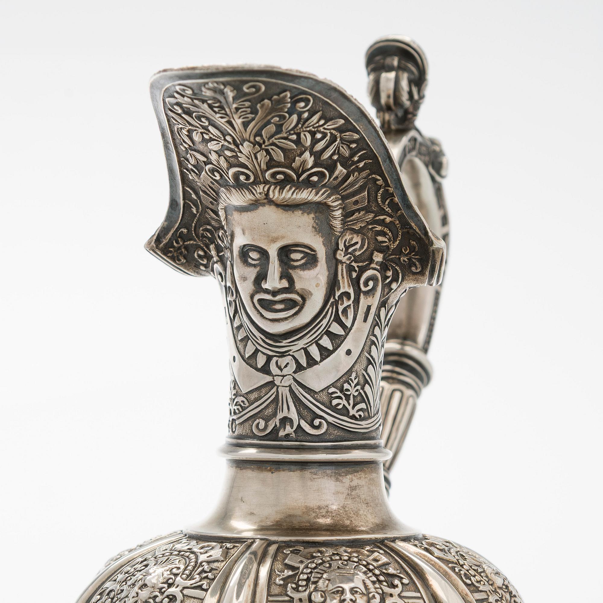 A sterling silver wine ewer, maker's mark of George Fox, London 1872.