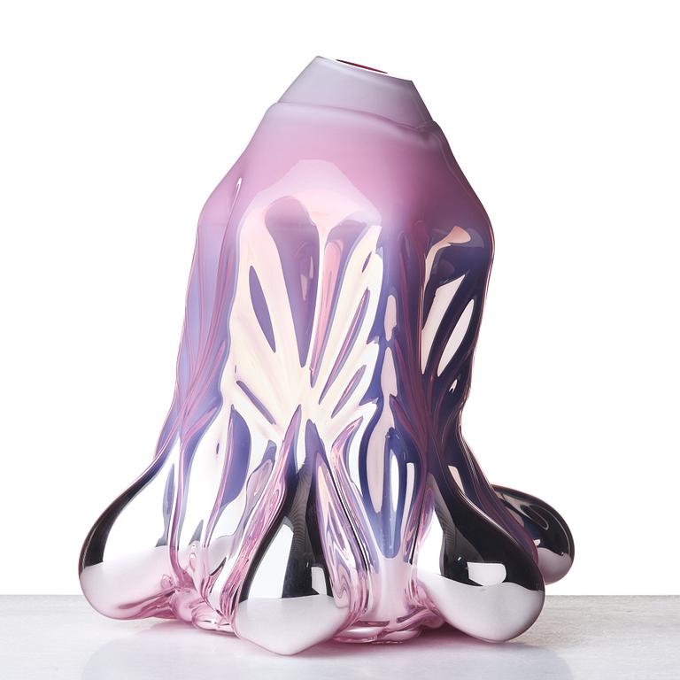 Hanna Hansdotter, a "Dripping print" glass sculpture, The Glass Factory, Boda Glasbruk, Sweden 2018.