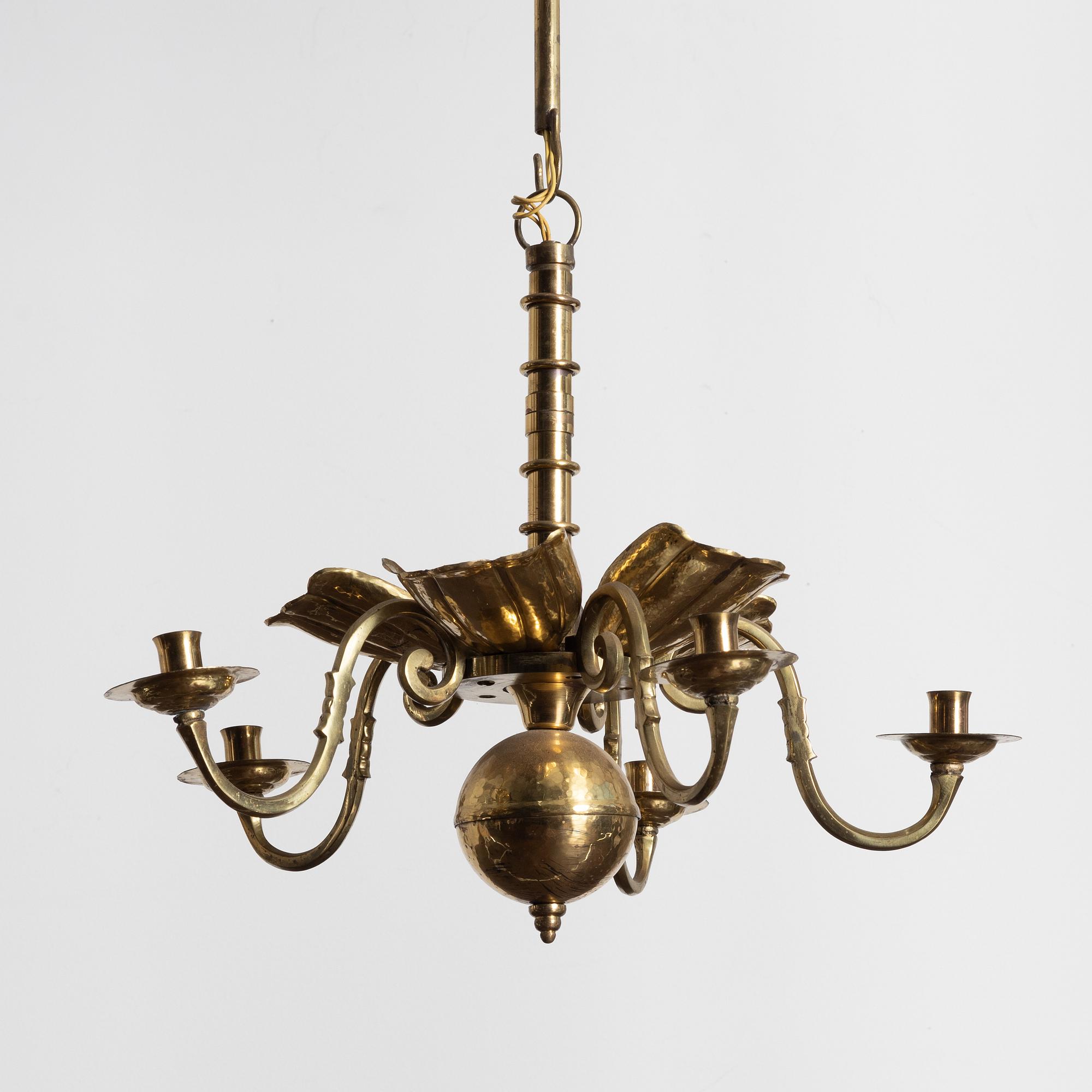 Lars Holmström, a brass chandelier, Arvika, mid-20th Century.