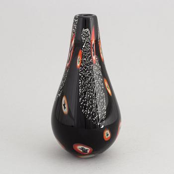 A black pear-shaped glass vase, possibly designed by Alfredo Barbini, Murano, Italy.