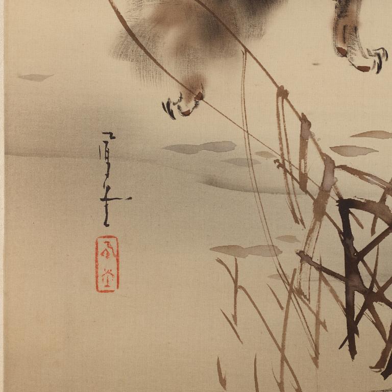 A hanging scroll, ink and color on silk. Japan, early 20th Century.