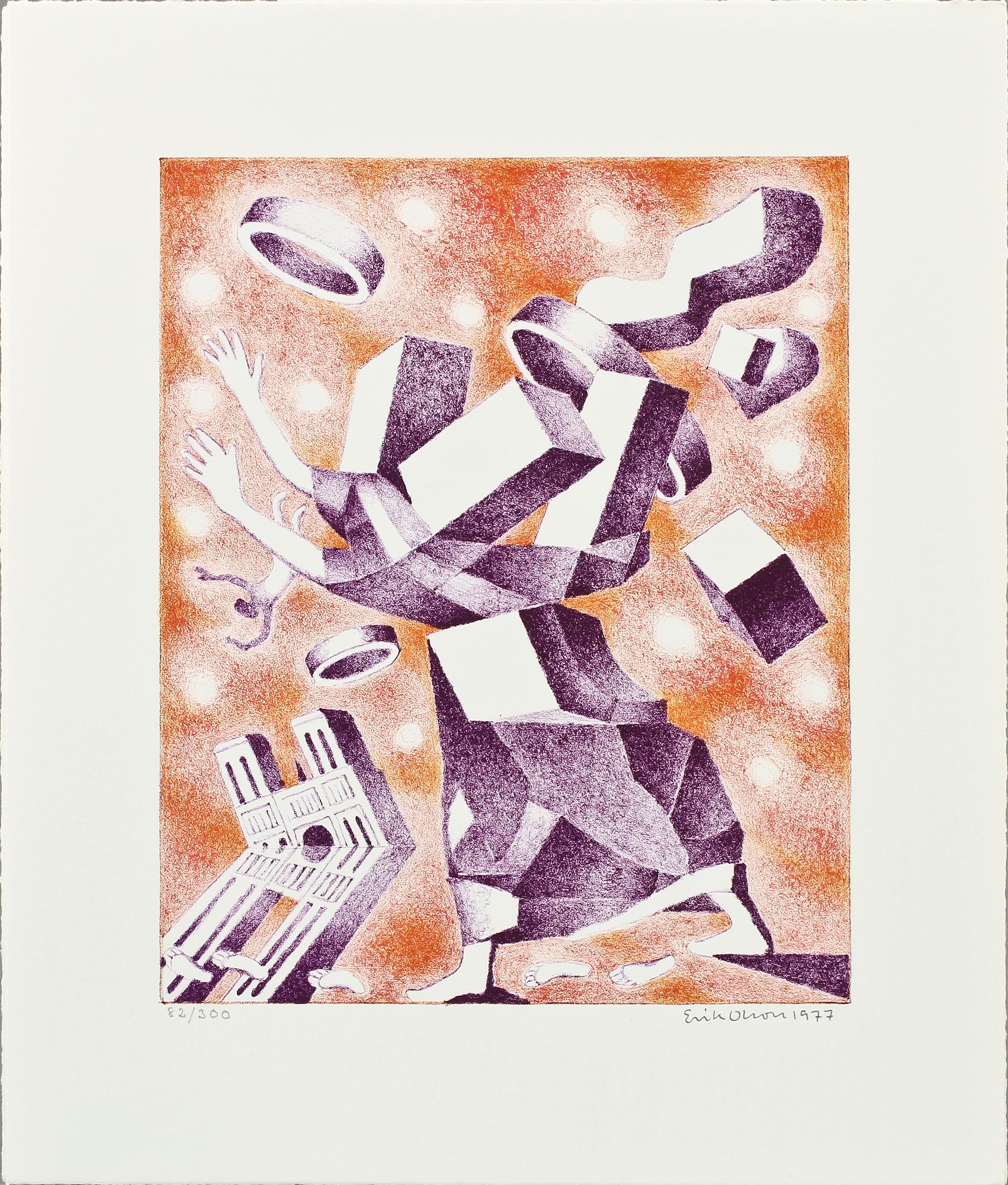 ERIK OLSON, mapp med 3 st färglitografier samt bok och katalog.