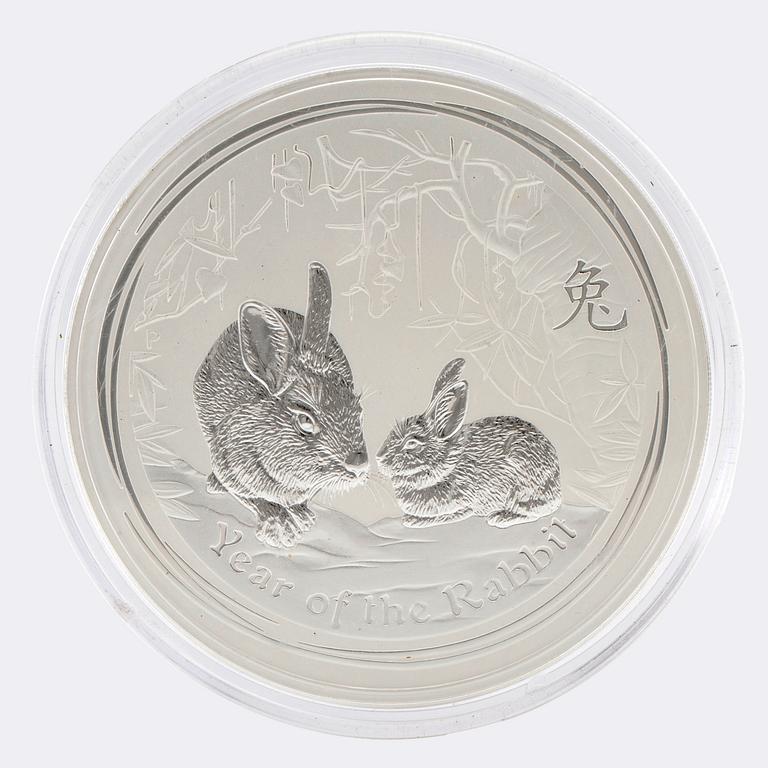 Mynt 999 silver 1kg "Australian Lunar Year of the Rabbit" 30 dollar, Elisabeth II 2011.