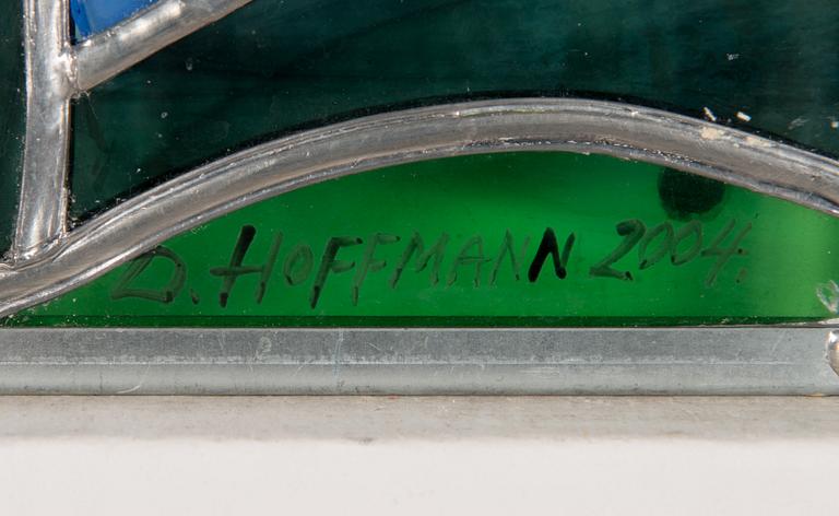 Dolores Hoffmann, glass painting, signed and dated 2004.