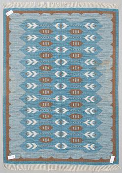 MATTA, dubbelvävd, signerad JS, omkring 1900-talets mitt, ca 233 x 169 cm.