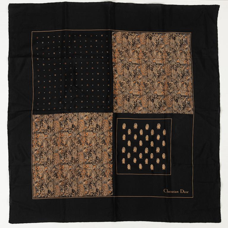 Christian Dior, four silk scarves.