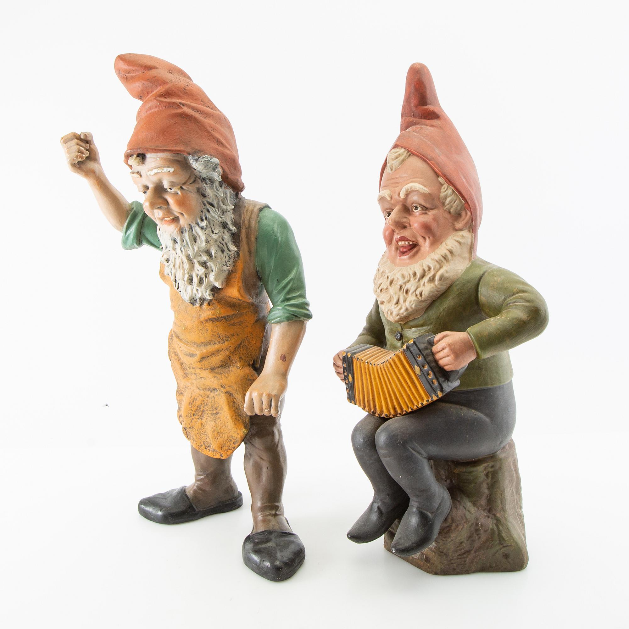 Gnomes 2 pcs probably Germany first half/mid 20th century painted terracotta.