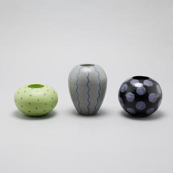 One vase, one bowl and three candleholders from Paradisverkstan at Öland, late 20th century.