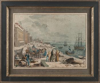 JEAN PIERRE MARIE JAZET, handkolorerad etsning, 1800-talets början.