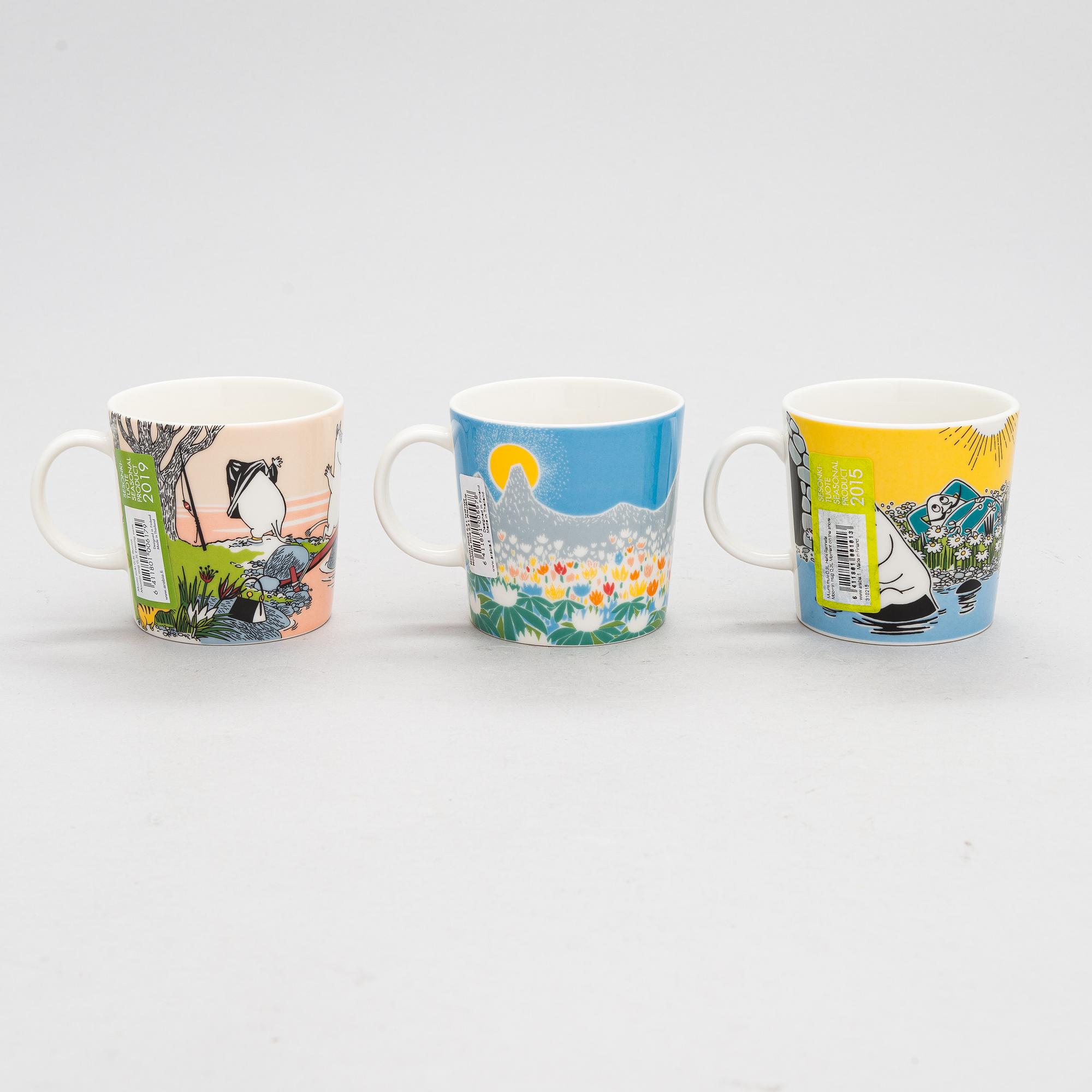 Muumimukeja, 12 kpl, ja kannu, posliinia, Moomin Characters, Arabia.