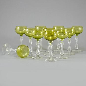 VINGLAS, 11 st, glas, 1900-tal.