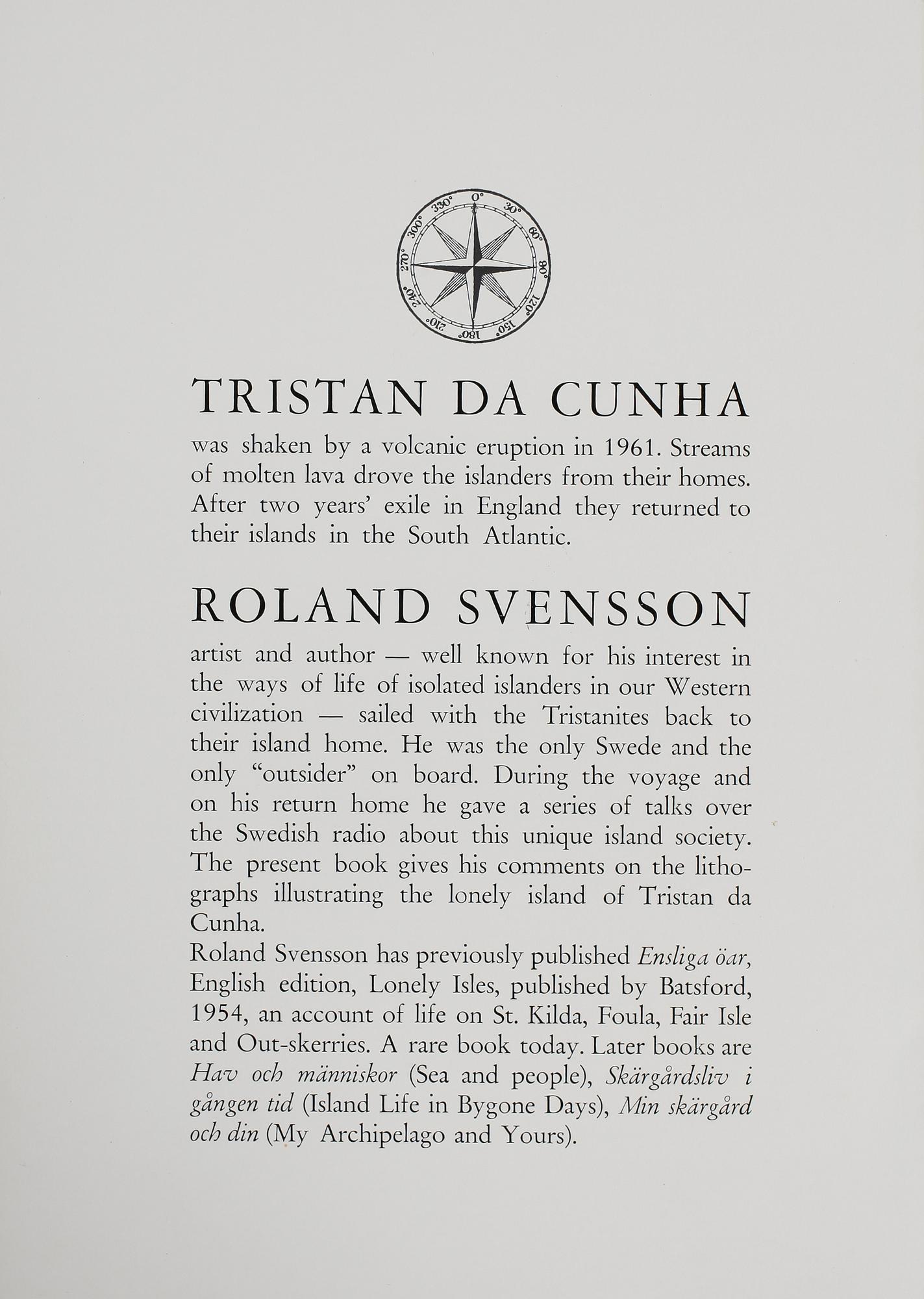 ROLAND SVENSSON, mapp med 7 färglitografier samt häfte, "Tristan da Cunha", sign, numr 187/300.