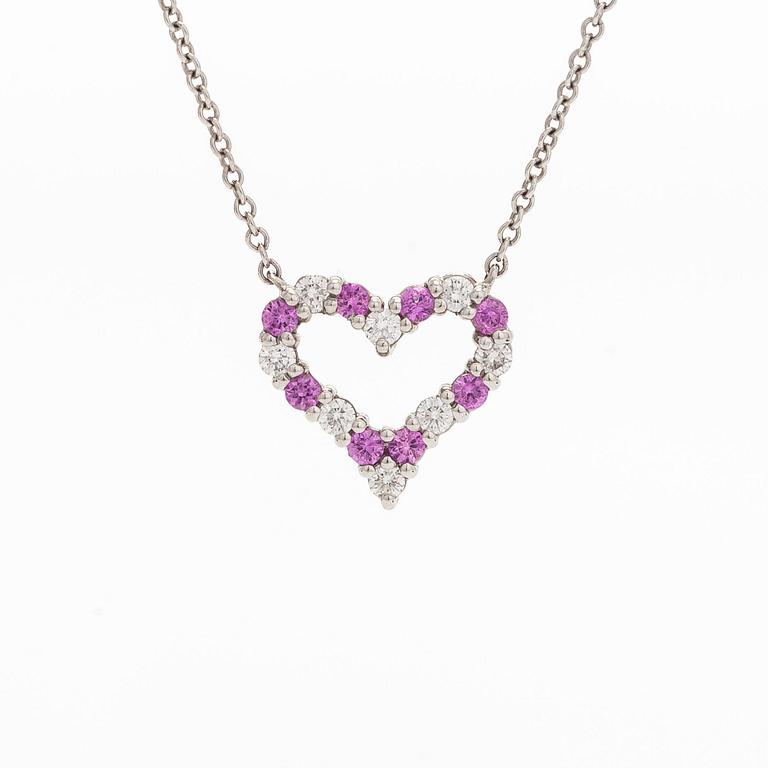 Tiffany & Co, halsband med hänge, hjärta, platina, diamanter och rosa safirer.