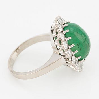 Ring, Jarl Sandin, 18K white gold with cabochon-cut emerald and brilliant-cut diamonds.