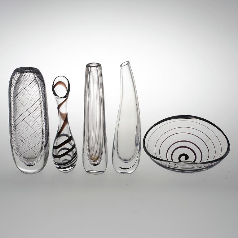 VASER, glas, 5 st, Vicke Lindstrand, Kosta.