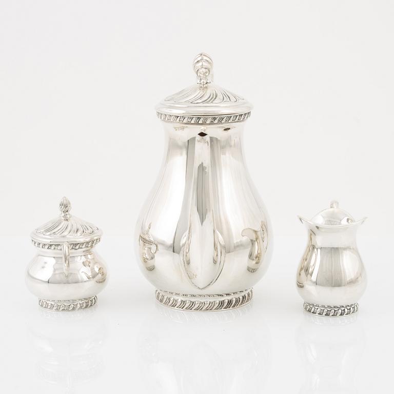 Kaffeservis, 3 delar, silver, rokokostil, importstämplar, MEMA.