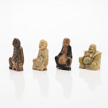 A set of four soapstone sculptures of Buddai, China, 20th century.