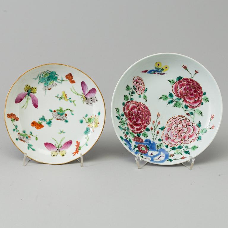 Seven famille rose dishes, Qing dynasty.