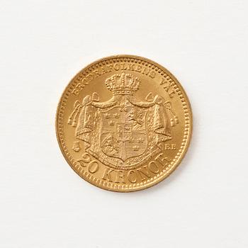 Gold coin, Oscar II, Sweden, 20 kronor, 1889.