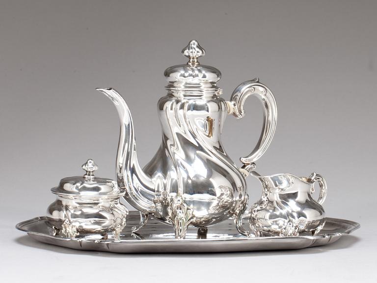 KAFFESERVIS, silver, 4 delar. Svenska importstämplar.
Vikt ca 800 gr.