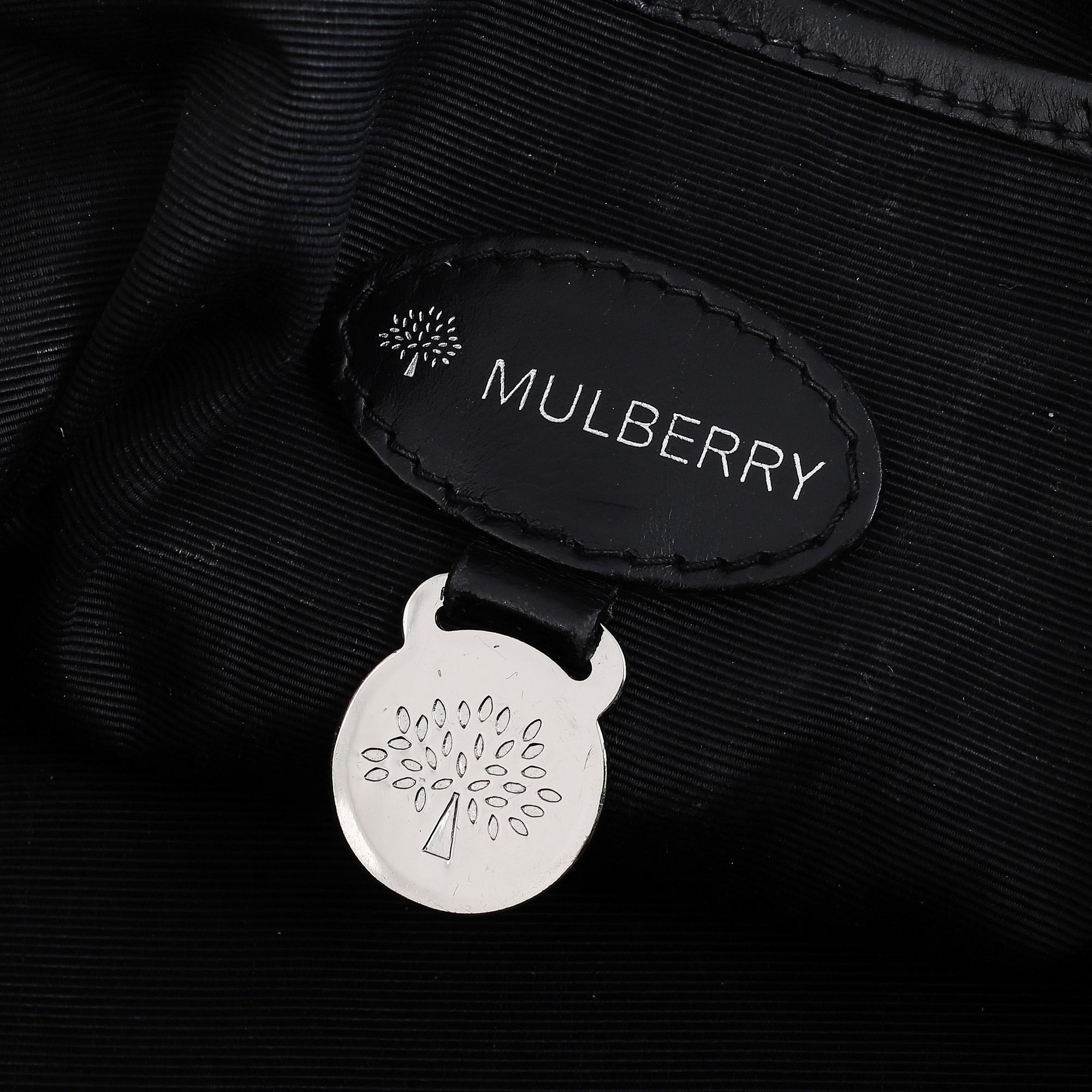 Mulberry, a black leather handbag.