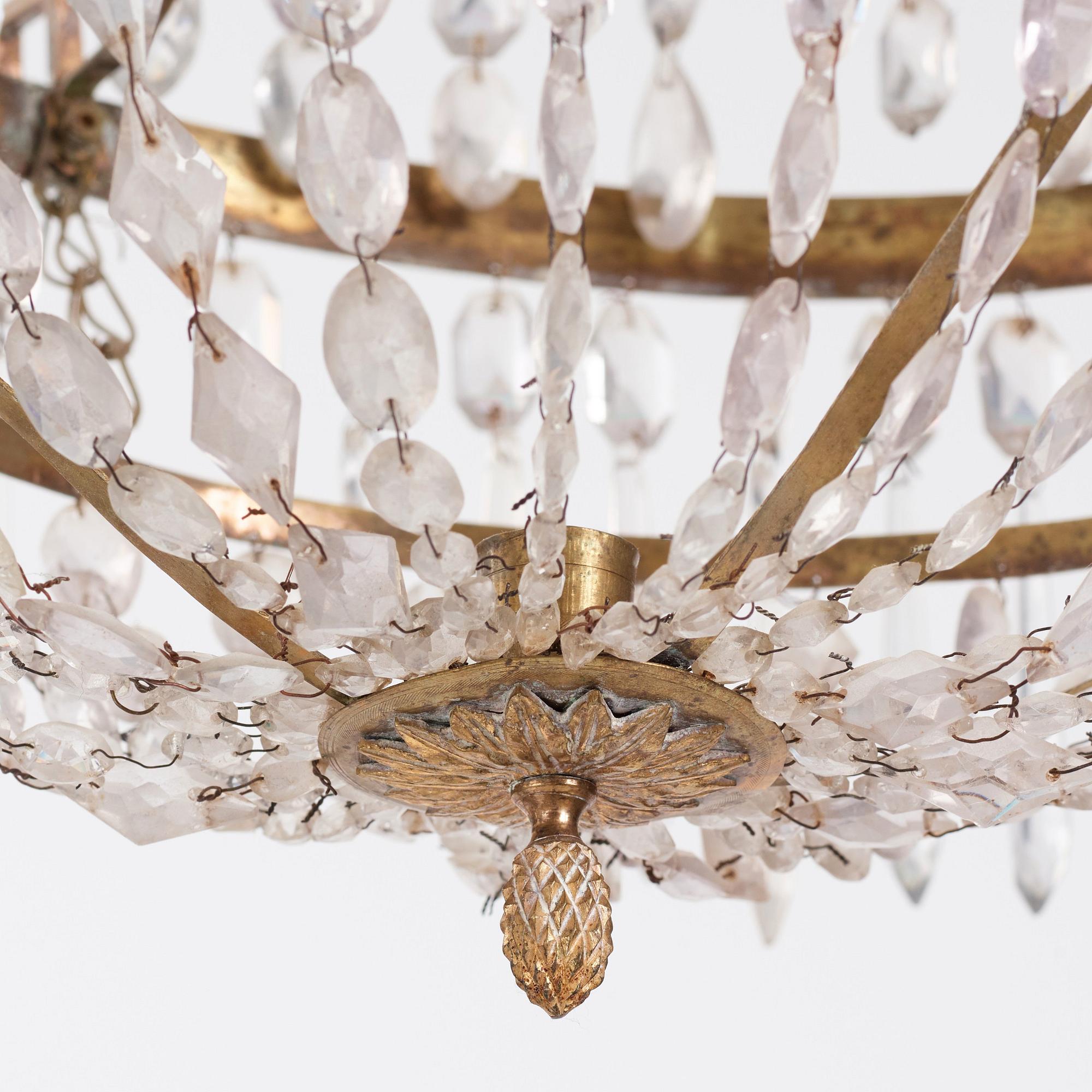 A late Gustavian five-light chandelier, early 19th century.