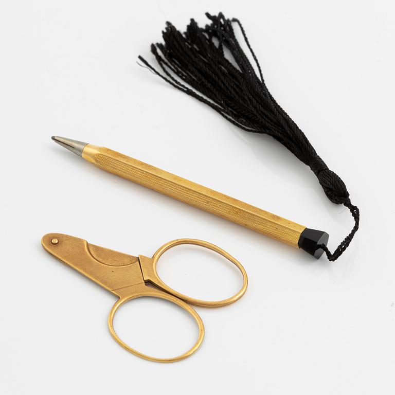 Pen and wick trimmer/cigar cutter, partly 18K gold.