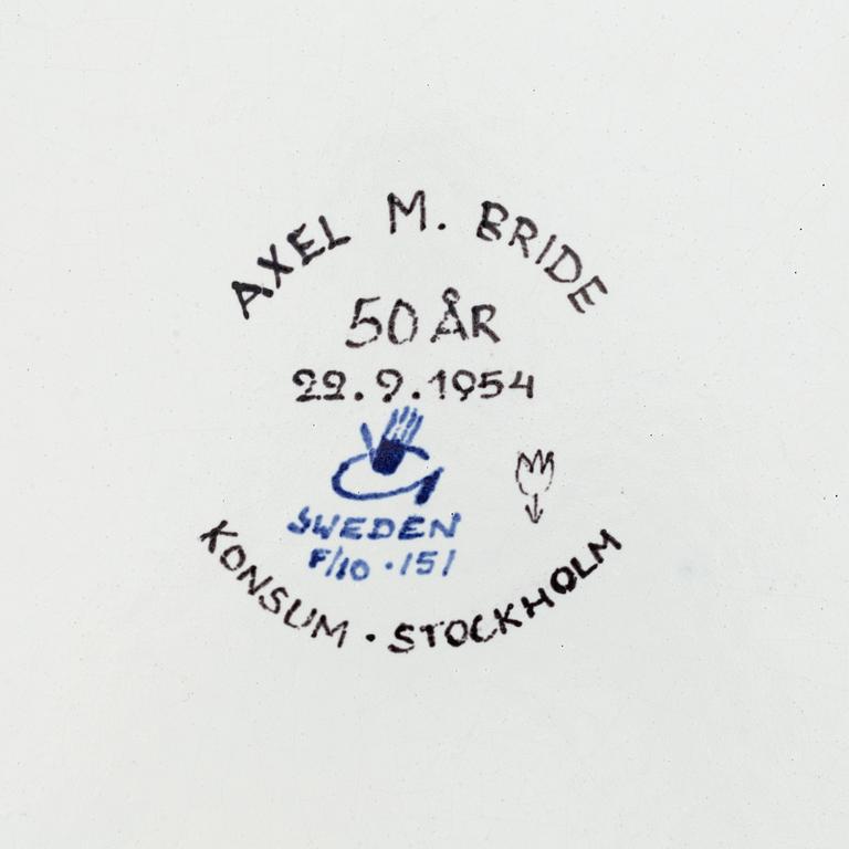 Stig Lindberg, fat, fajans, Gustavsberg Studio, 1954.