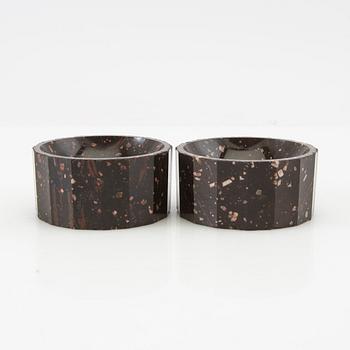 A pair of salt cellars, circa 1800, Rännås porphyry.