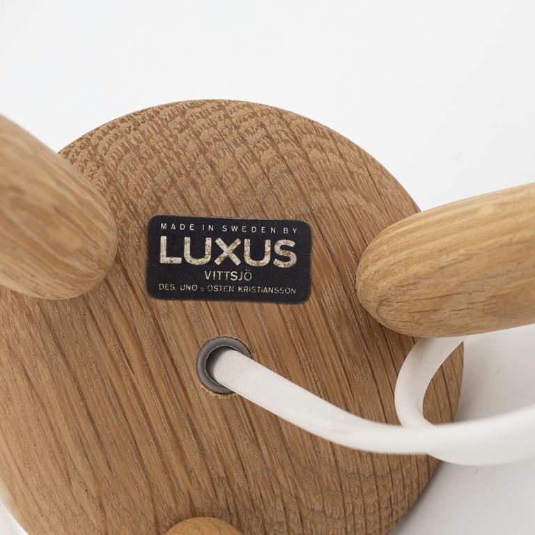 Uno & Östen Kristiansson, an oak and glass table light, Luxus, Vittsjö.