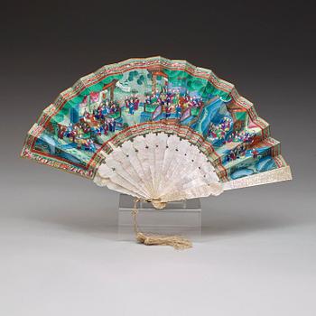 A watercolour on paper mother of pearl fan, Qing dynasty, 19th century.