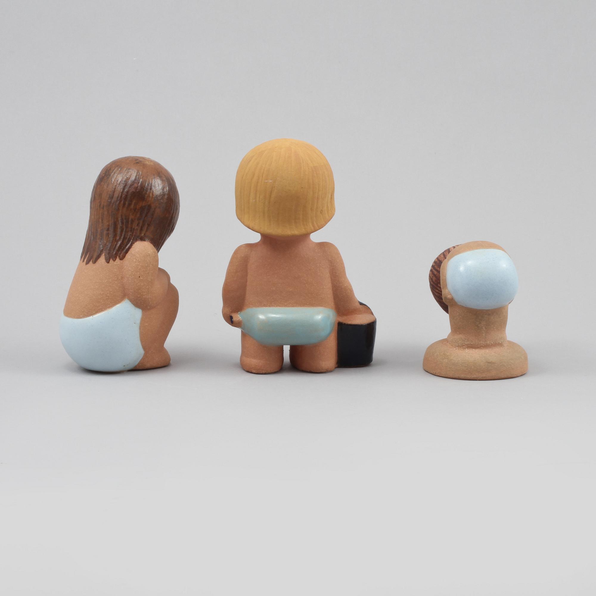 FIGURINER, 3 st, stengods, Lisa Larson, Gustavsberg, sent 1900-tal.