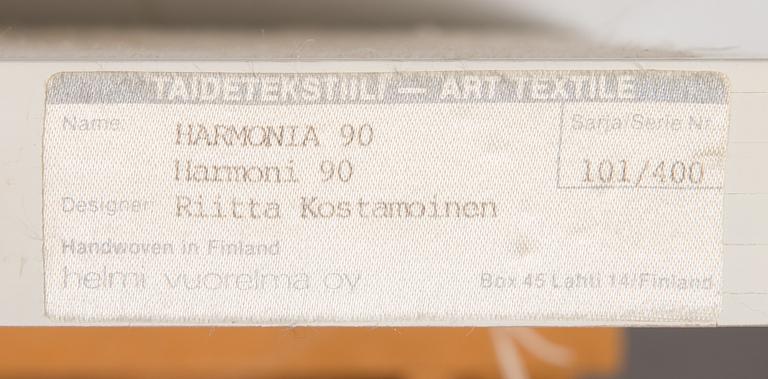 Riitta Kostamoinen, kuvakudos, numeroitu 101/400 Helmi Vuorelma OY..