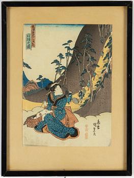 Two coloured woodblock prints, Japan, 19th century.