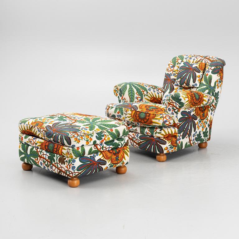 Josef Frank, fåtölj med fotpall, modell 336, Firma Svenskt Tenn.