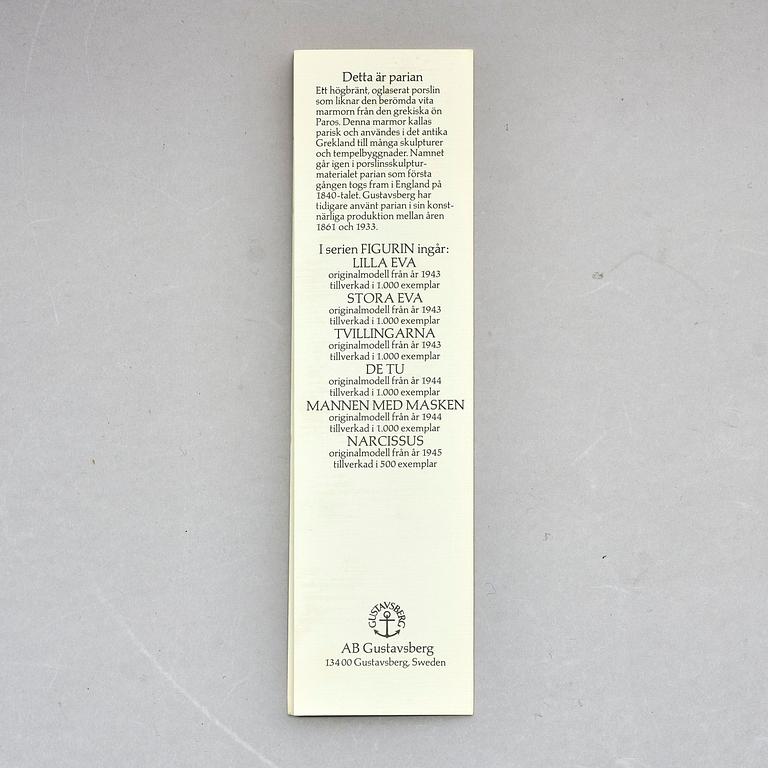 Stig Lindberg, "Narcissus", a parian porcelain sculpture, Gustavsberg 1970s, from the "Figurin" series, ed. 375/500.
