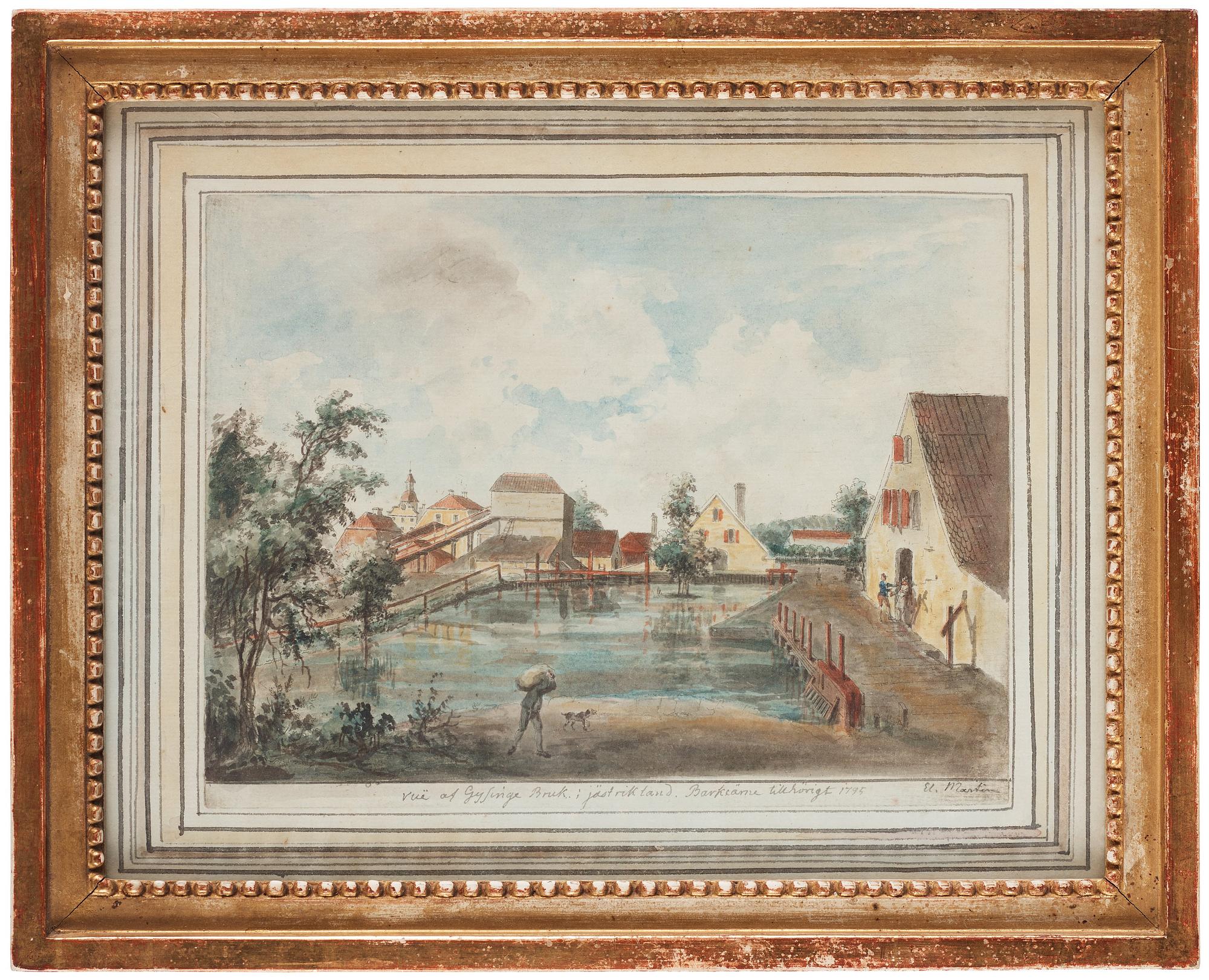 Elias Martin, "Vuë af Gysinge Bruk i Jästrikland. Bark änu tillhörigt 1795".