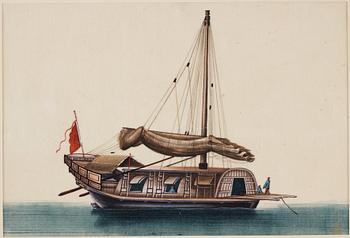 A set of 12 maritime Chinese watercolours on paper by an unknown artist, Qing dynasty, 19th Century.