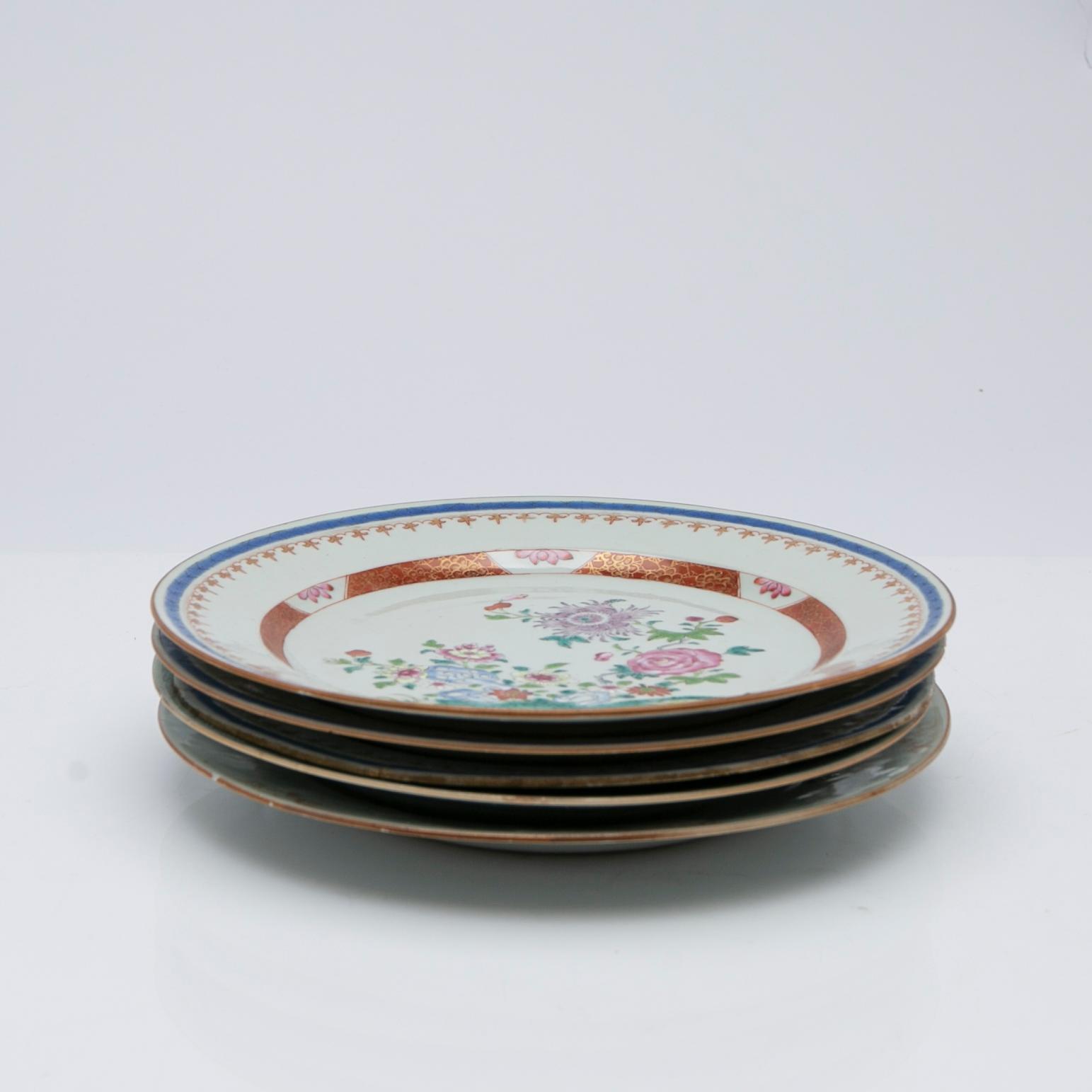 Tallrikar, 5 st, porslin, Kina, Qianlong (1736-95).