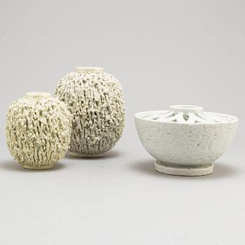 GUNNAR NYLUND, Three 'chamotte' vases, from Rörstrand.