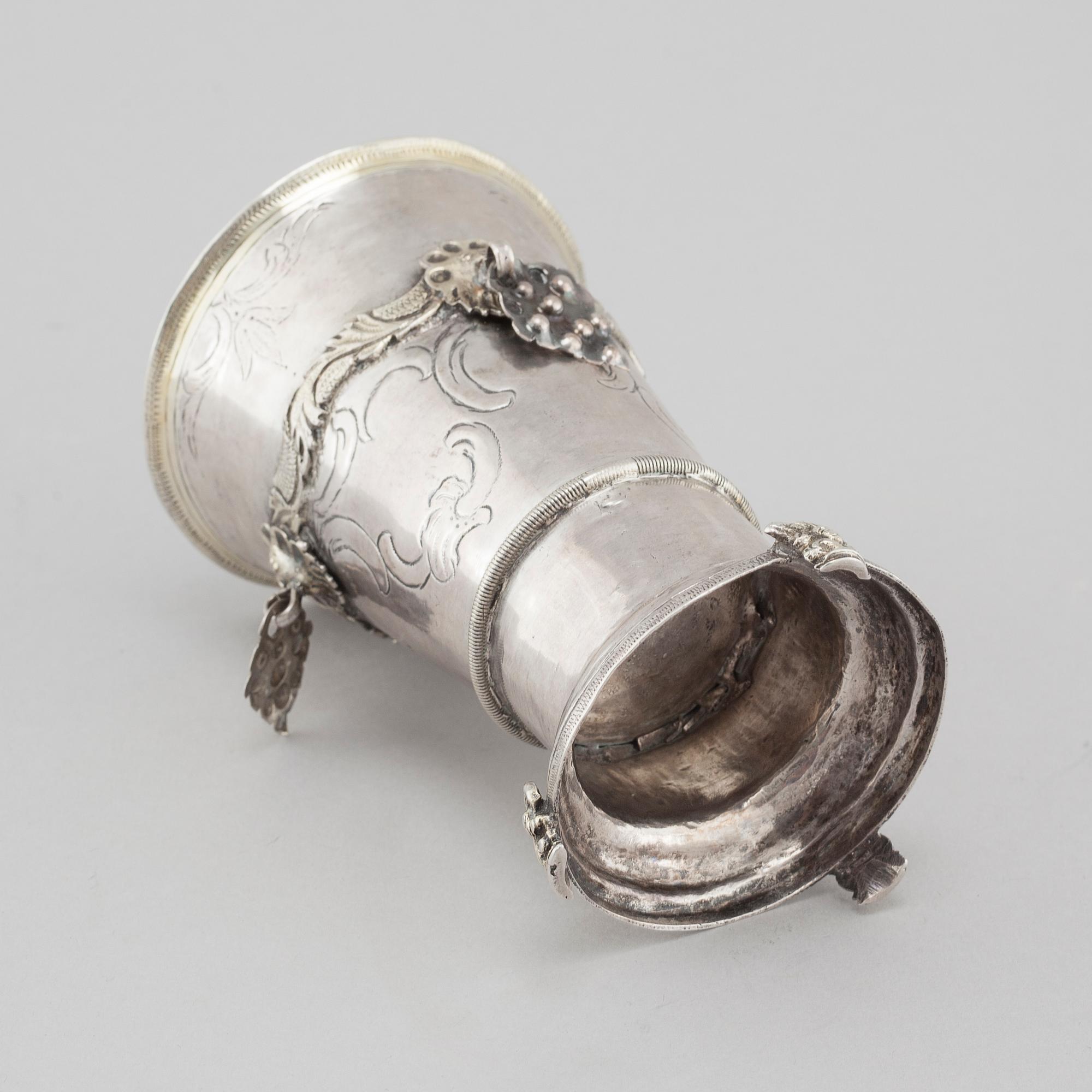 An 18th century silver goblet with no markings.